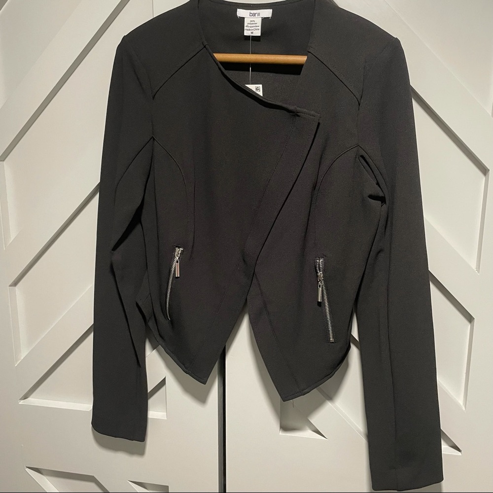 Black Moto style blazer with zipper closure